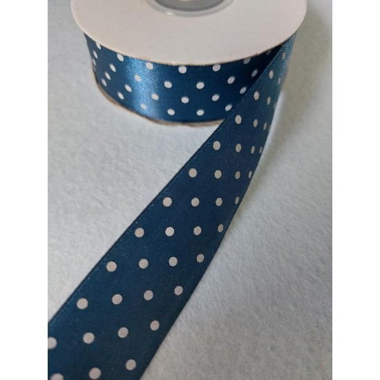 Лента атласная в горошек/ ш.25мм/ цв.тёмно-синий/ 27м в рулоне